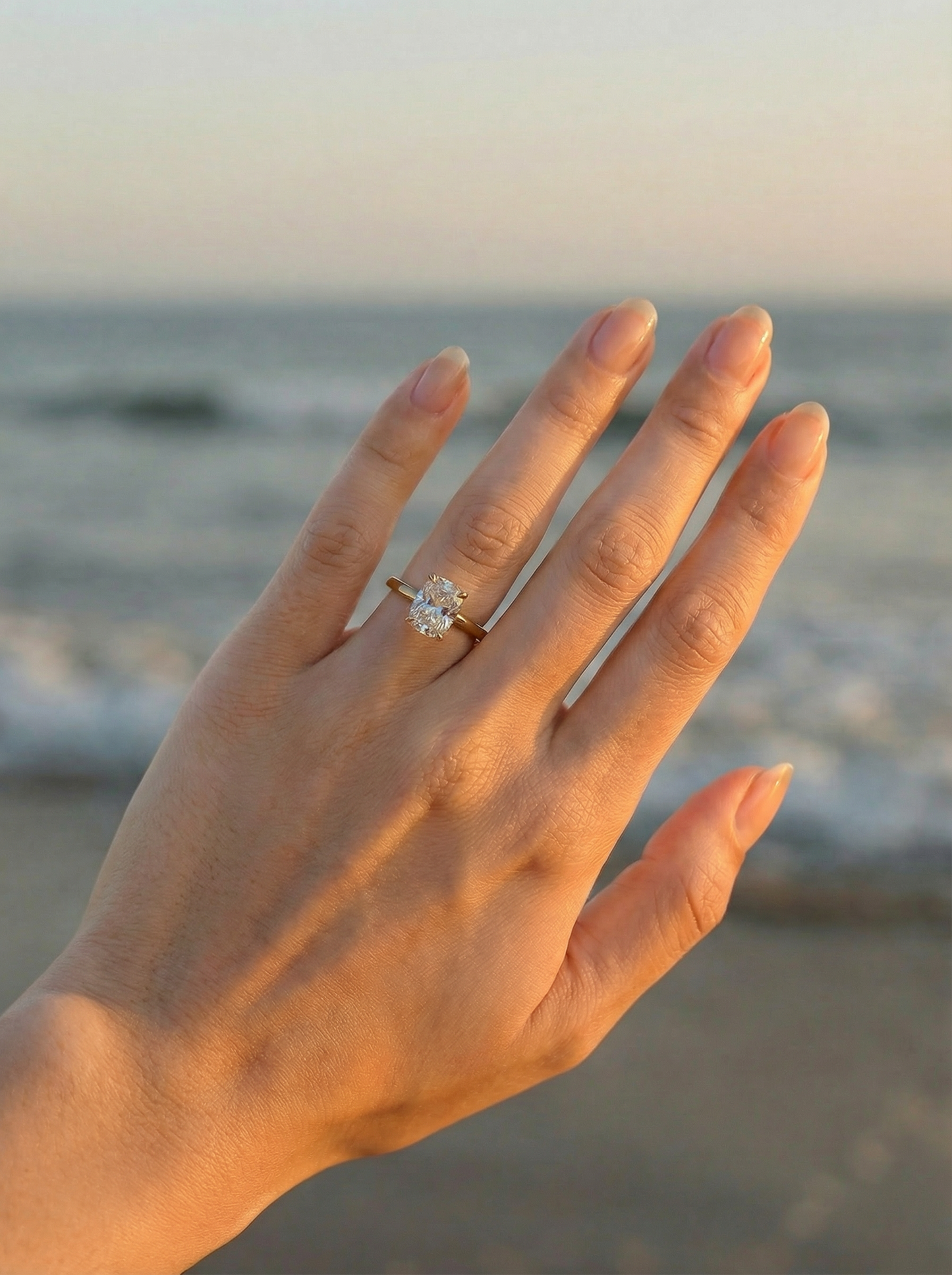 Elongated Cushion Solitaire Diamond Engagement Ring