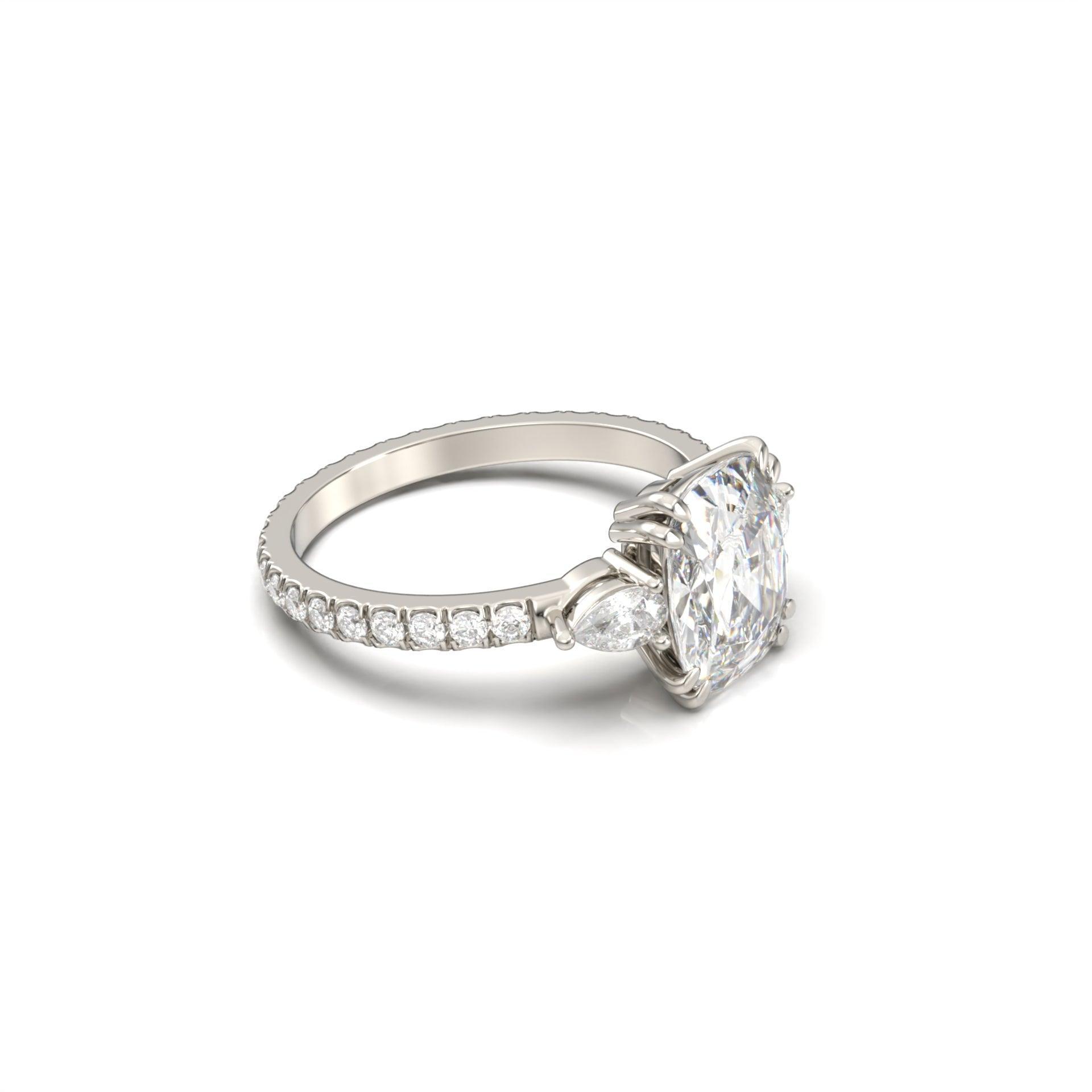 Elongated Cushion Trilogy Full Pavé Moissanite Engagement Ring - Moissanite Engagement Rings