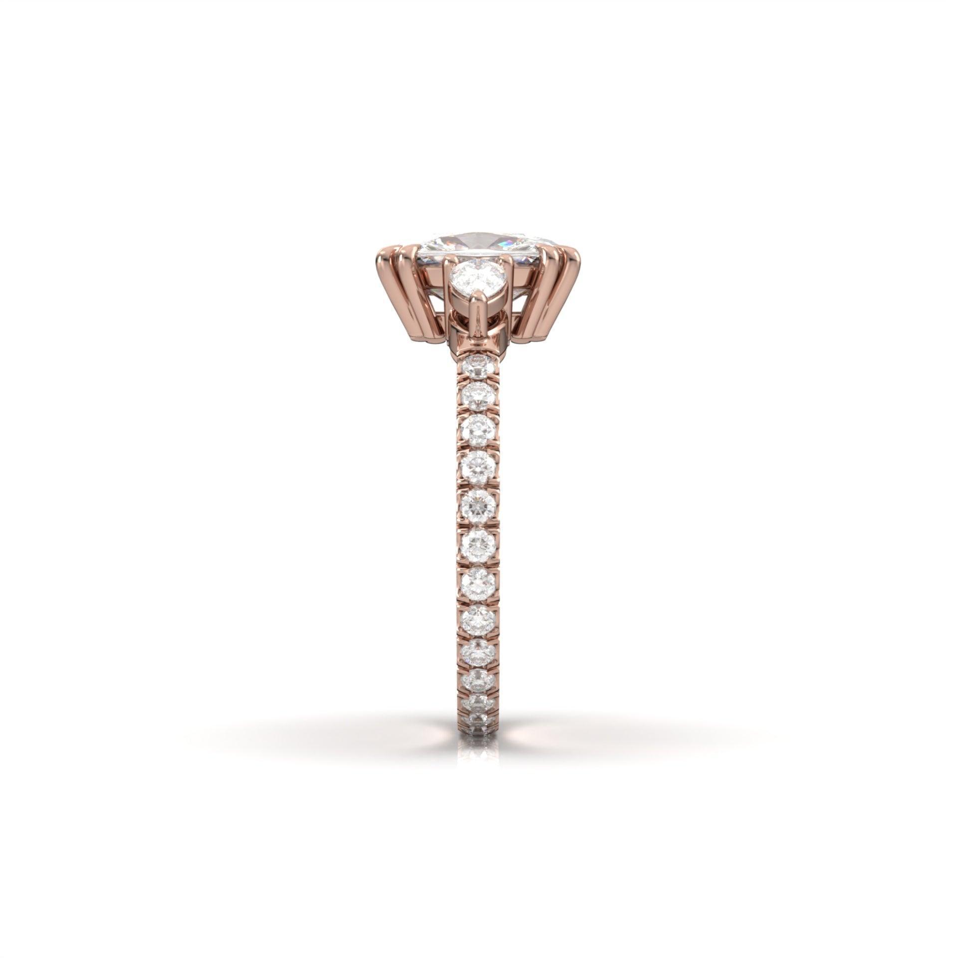 Elongated Cushion Trilogy Full Pavé Moissanite Engagement Ring - Moissanite Engagement Rings