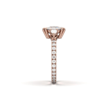 Elongated Cushion Trilogy Full Pavé Moissanite Engagement Ring - Moissanite Engagement Rings