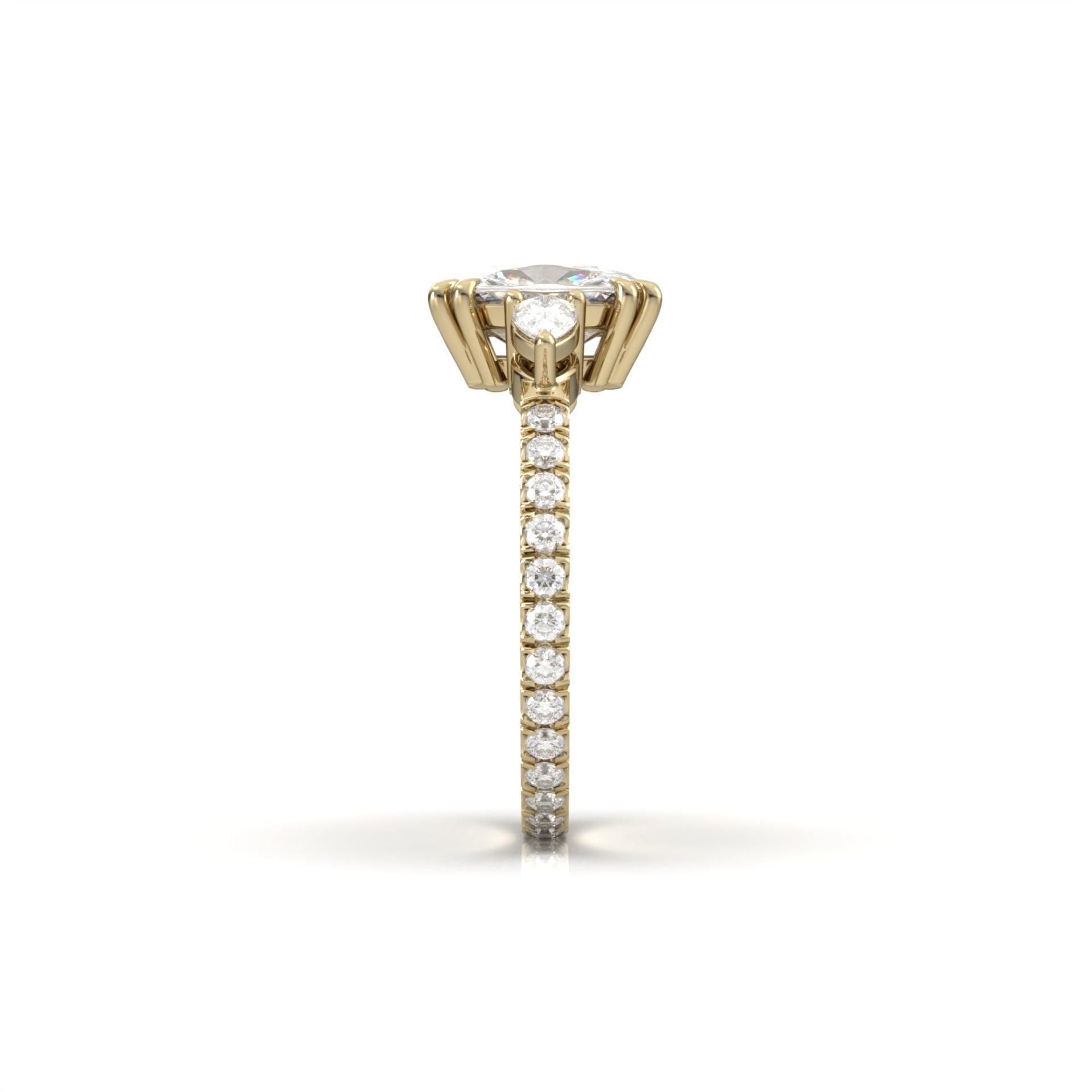 Elongated Cushion Trilogy Full Pavé Moissanite Engagement Ring - Moissanite Engagement Rings