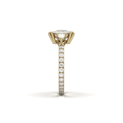 Elongated Cushion Trilogy Full Pavé Moissanite Engagement Ring - Moissanite Engagement Rings