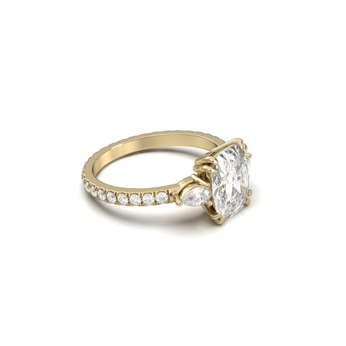 Elongated Cushion Trilogy Full Pavé Moissanite Engagement Ring - Moissanite Engagement Rings