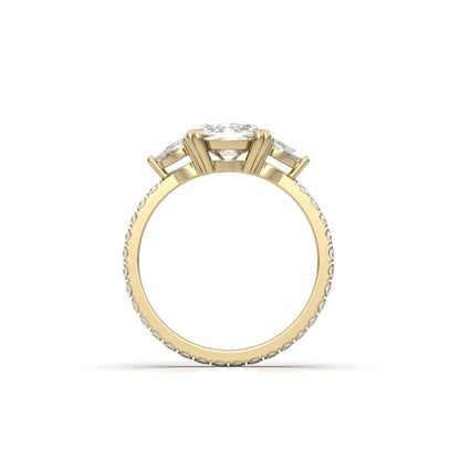 Elongated Cushion Trilogy Full Pavé Moissanite Engagement Ring - Moissanite Engagement Rings