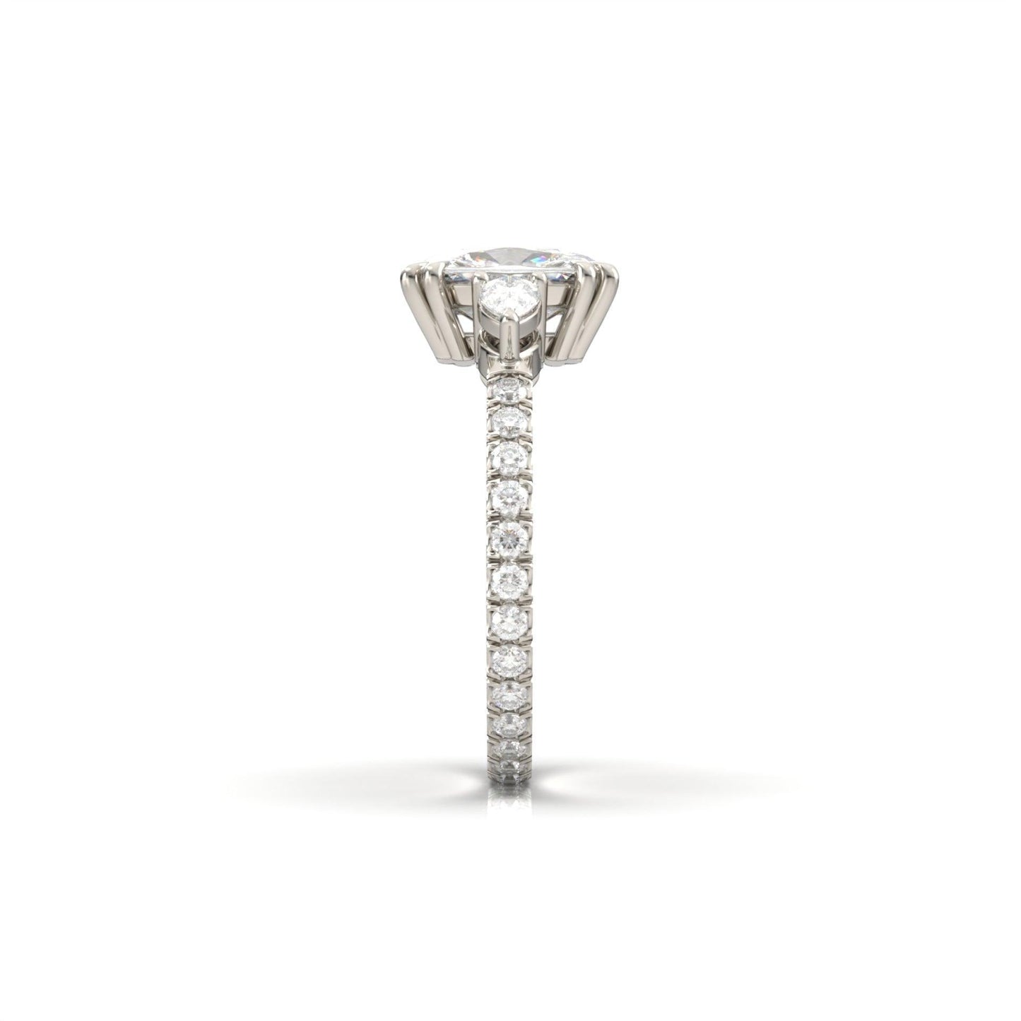 Elongated Cushion Trilogy Full Pavé Moissanite Engagement Ring - Moissanite Engagement Rings