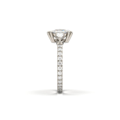 Elongated Cushion Trilogy Full Pavé Moissanite Engagement Ring - Moissanite Engagement Rings