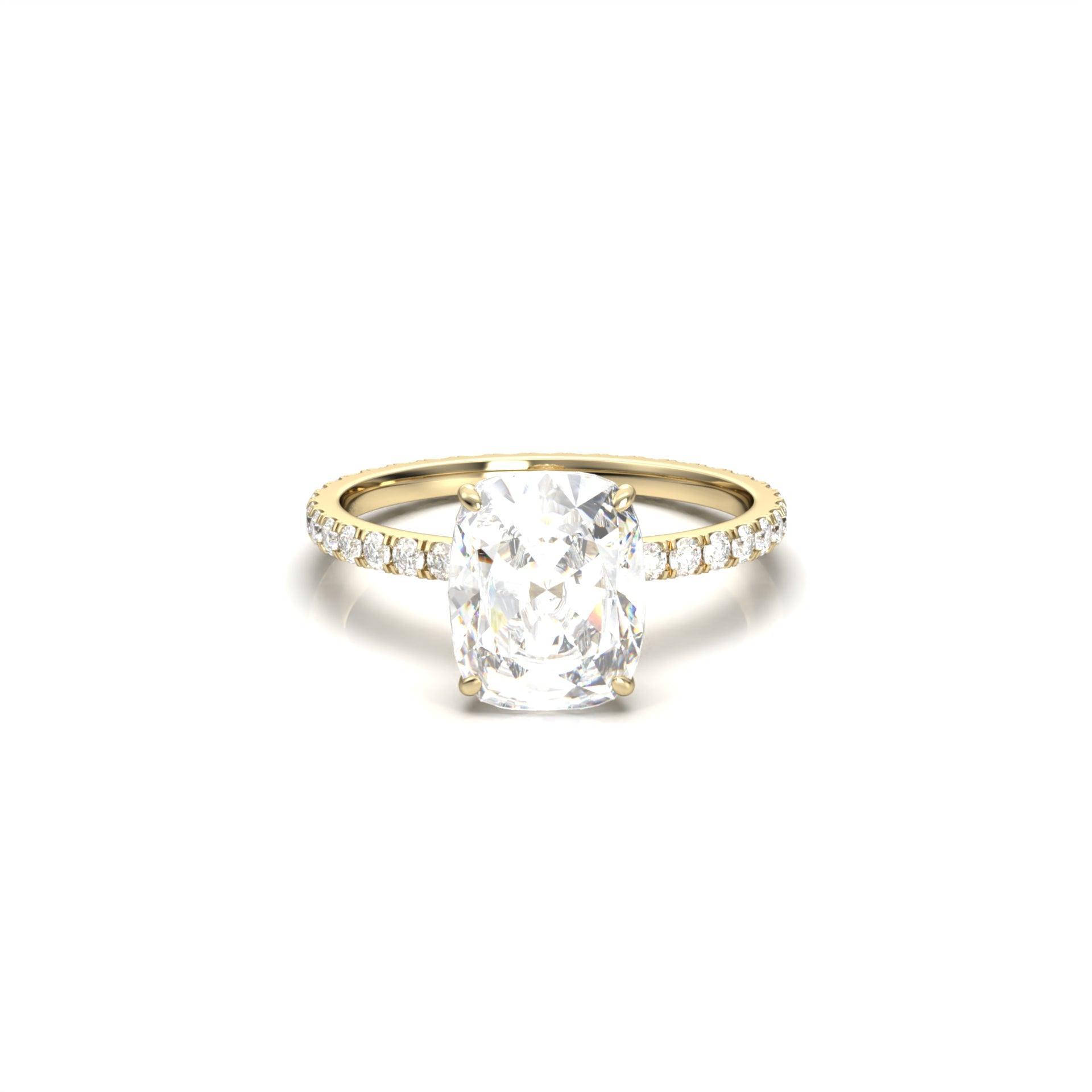 Elongated Cushion With Full Pavé Moissanite Engagement Ring - Moissanite Engagement Rings