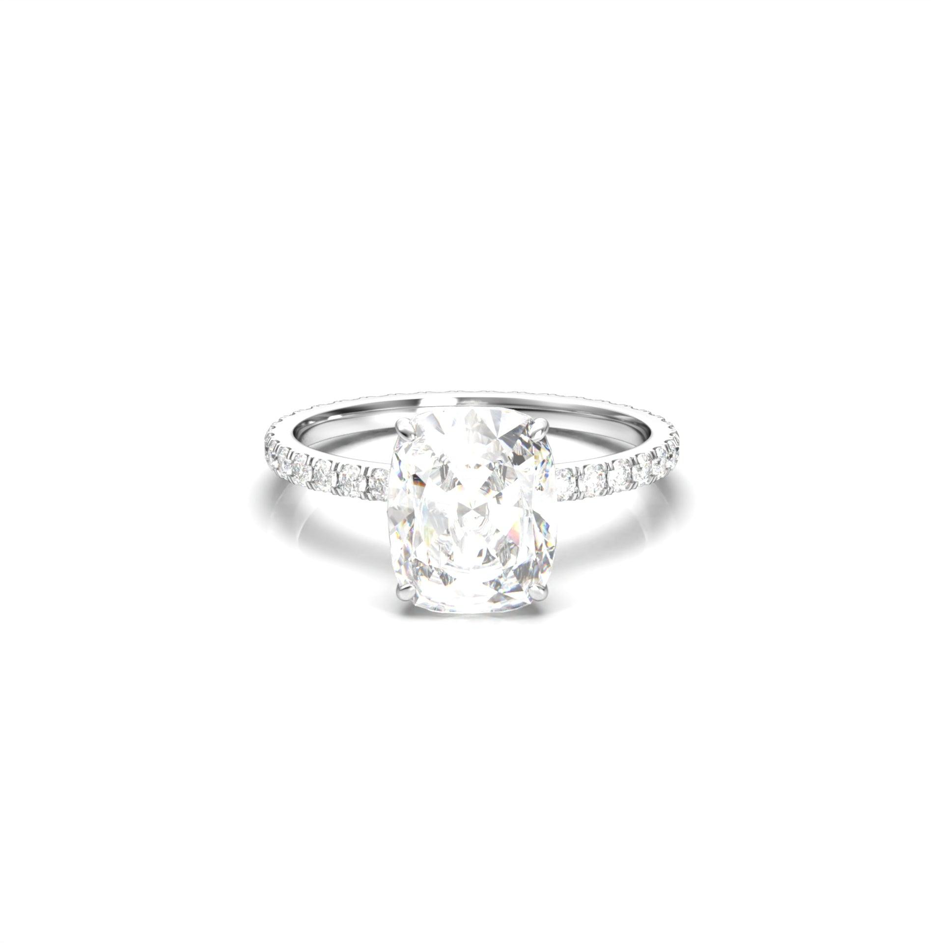 Elongated Cushion With Full Pavé Moissanite Engagement Ring - Moissanite Engagement Rings