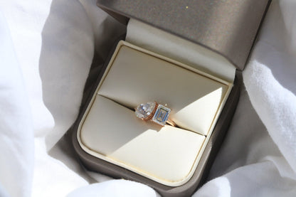 Emerald & Pear Cut Two - Stone Moissanite Engagement Ring - Ready To Ship - Moissanite Engagement Rings