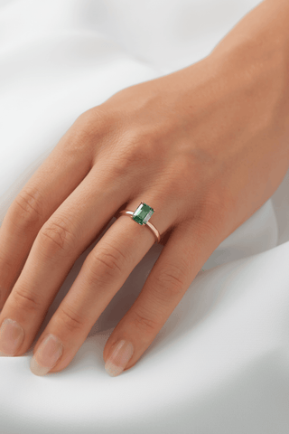 Emerald Cut Emerald Coloured Solitaire Moissanite Engagement Ring