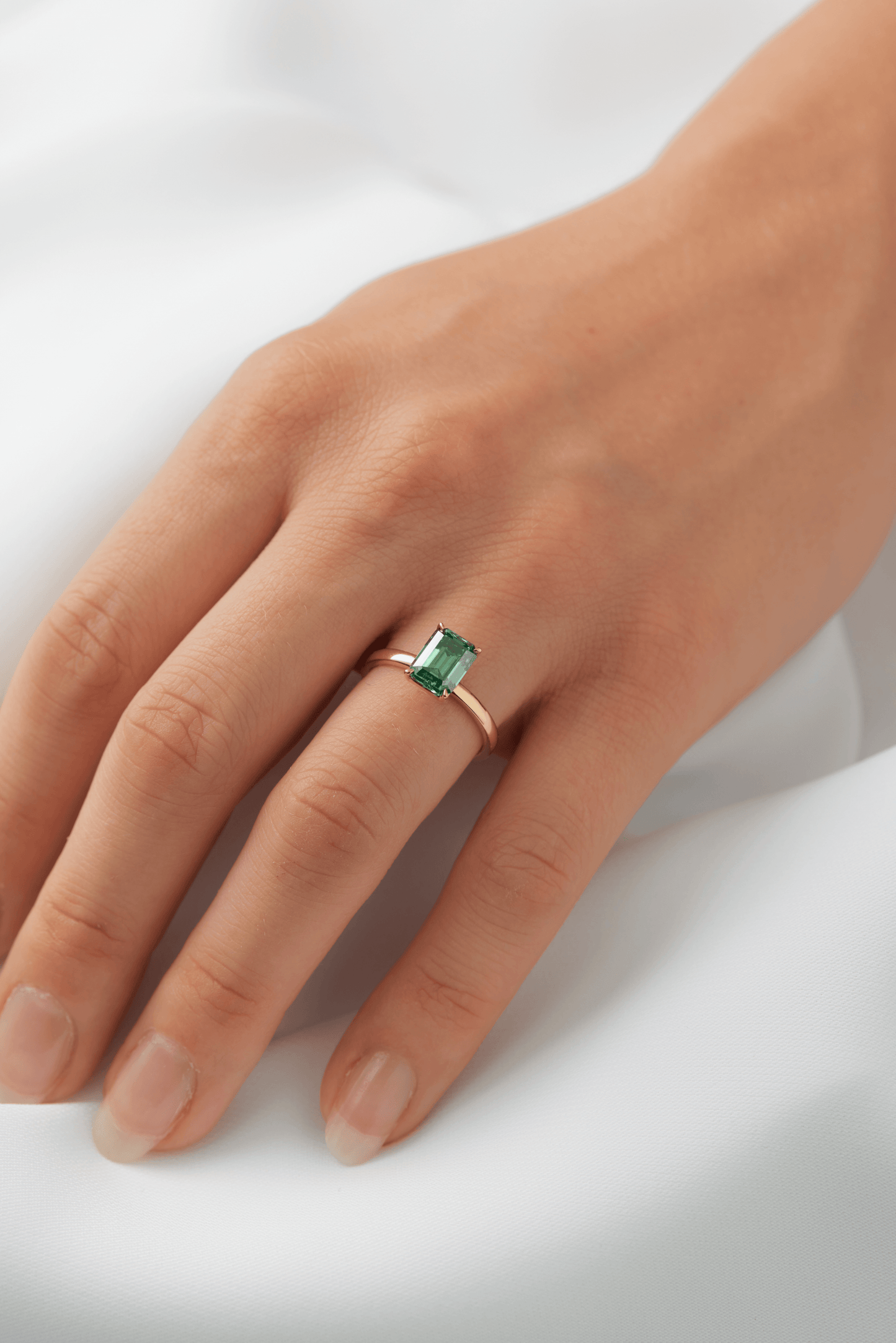 Emerald Cut Emerald Coloured Solitaire Moissanite Engagement Ring - Ready To Ship - Moissanite Engagement Rings