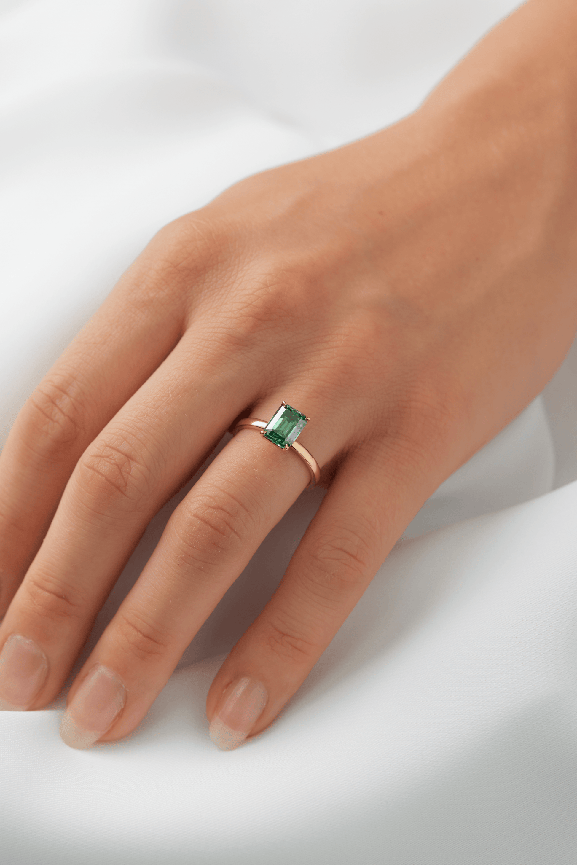 Emerald Cut Emerald Coloured Solitaire Moissanite Engagement Ring - Ready To Ship - Moissanite Engagement Rings