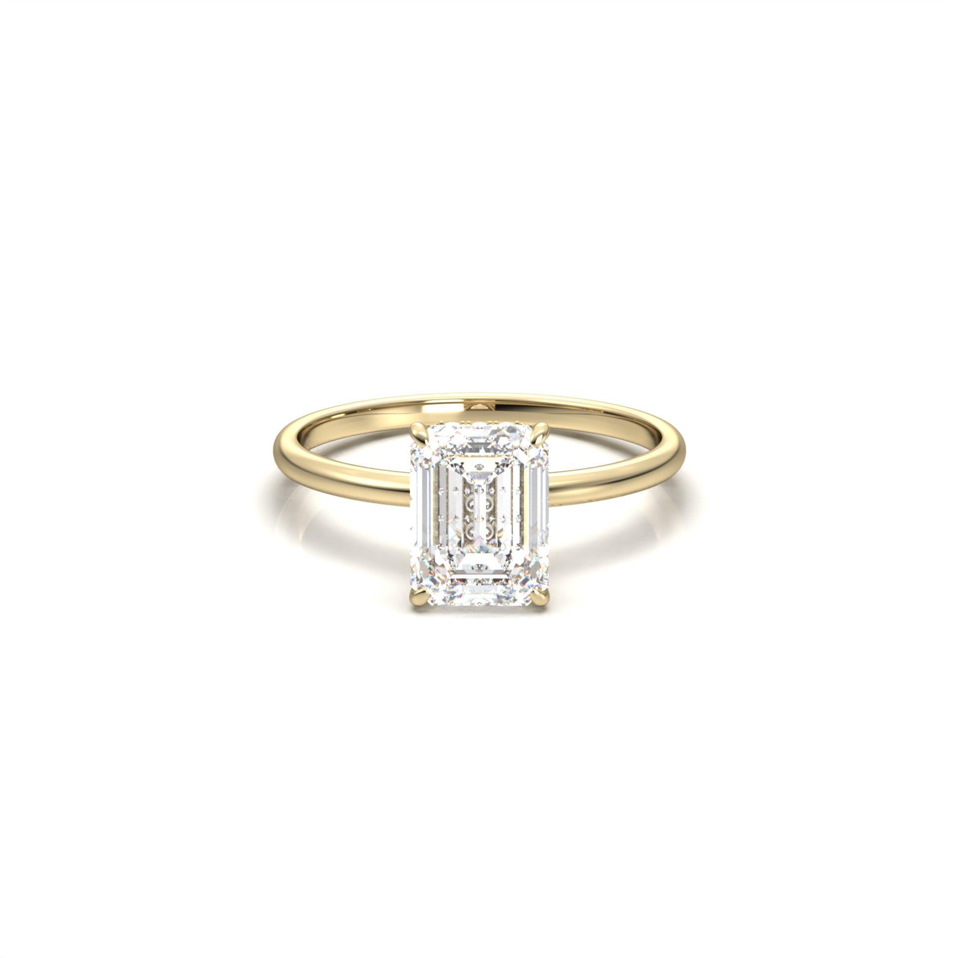 Emerald Cut Solitaire 4 Claw With Hidden Halo Moissanite Engagement Ring - Moissanite Engagement Rings