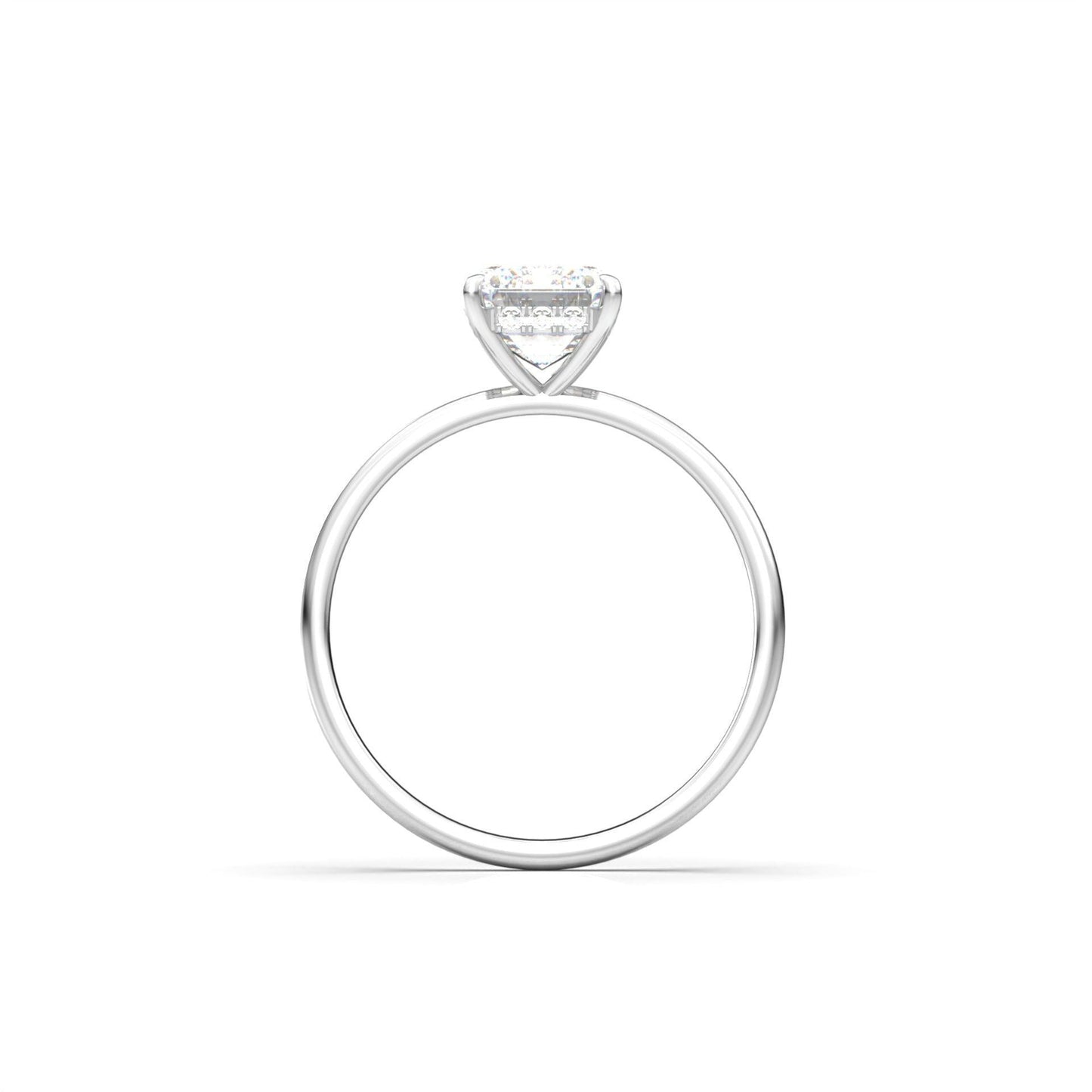 Emerald Cut Solitaire 4 Claw With Hidden Halo Moissanite Engagement Ring - Moissanite Engagement Rings