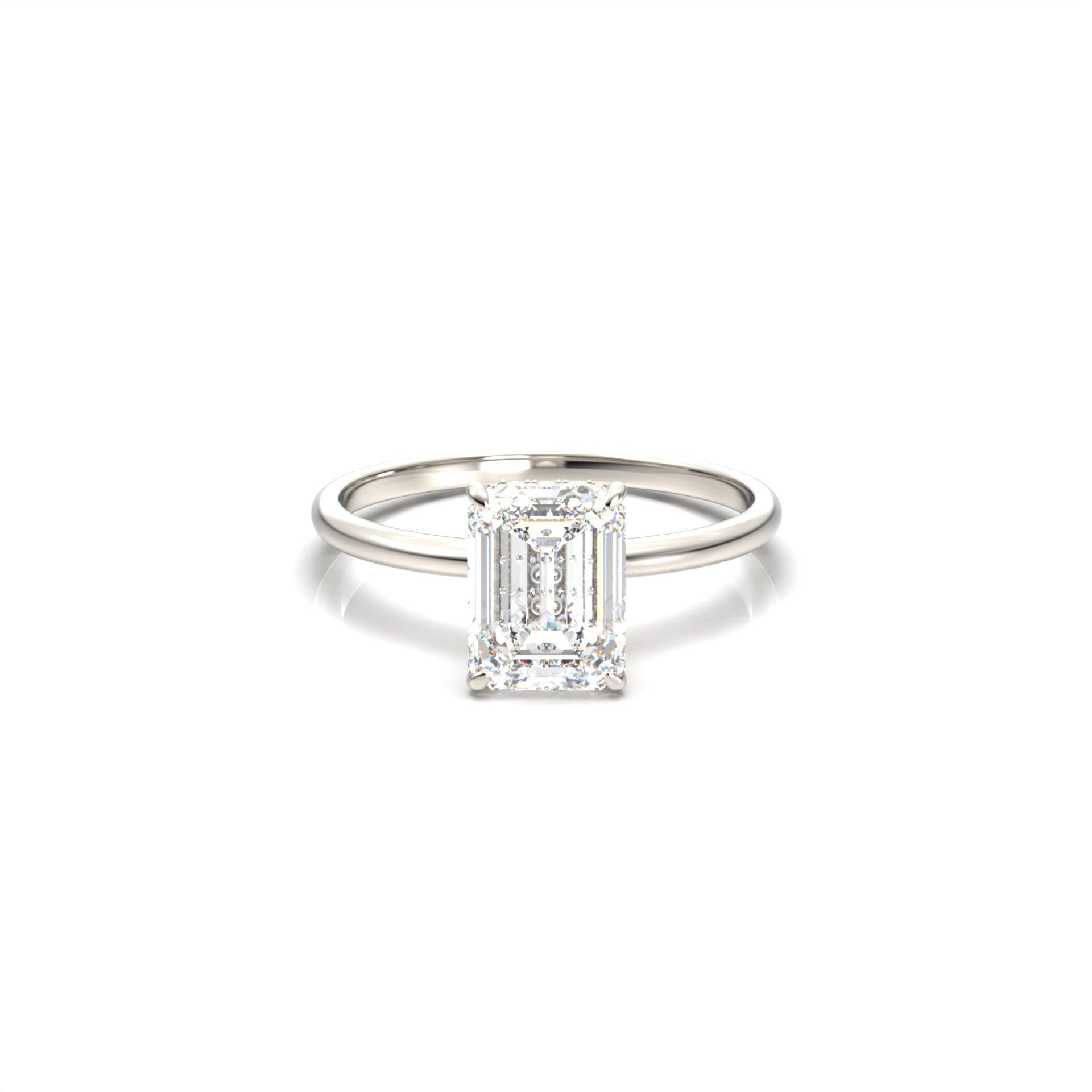 Emerald Cut Solitaire 4 Claw With Hidden Halo Moissanite Engagement Ring - Moissanite Engagement Rings