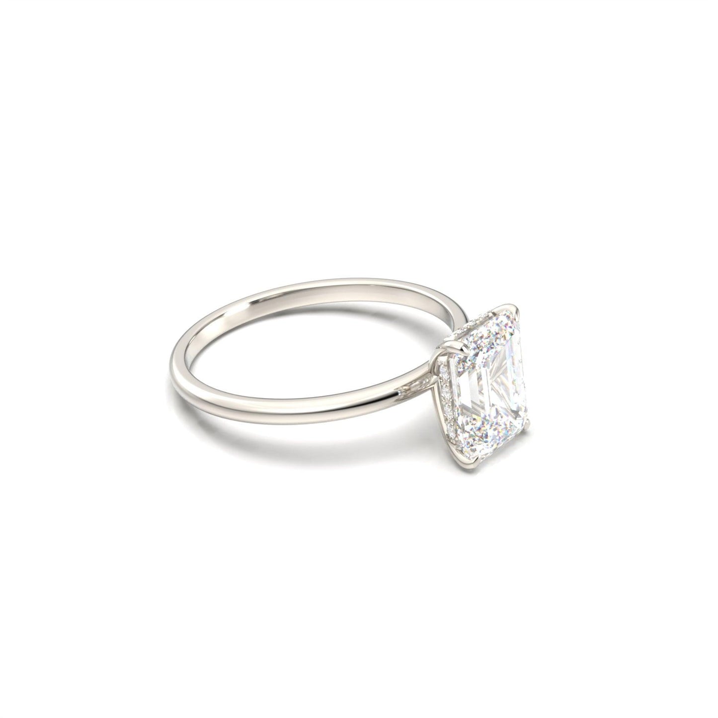 Emerald Cut Solitaire 4 Claw With Hidden Halo Moissanite Engagement Ring - moissaniteengagementrings