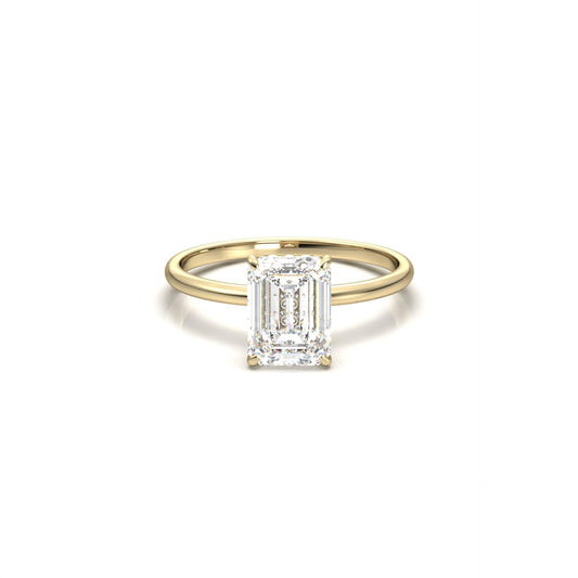 Emerald Cut Solitaire 4 Claw With Hidden Halo - moissaniteengagementrings