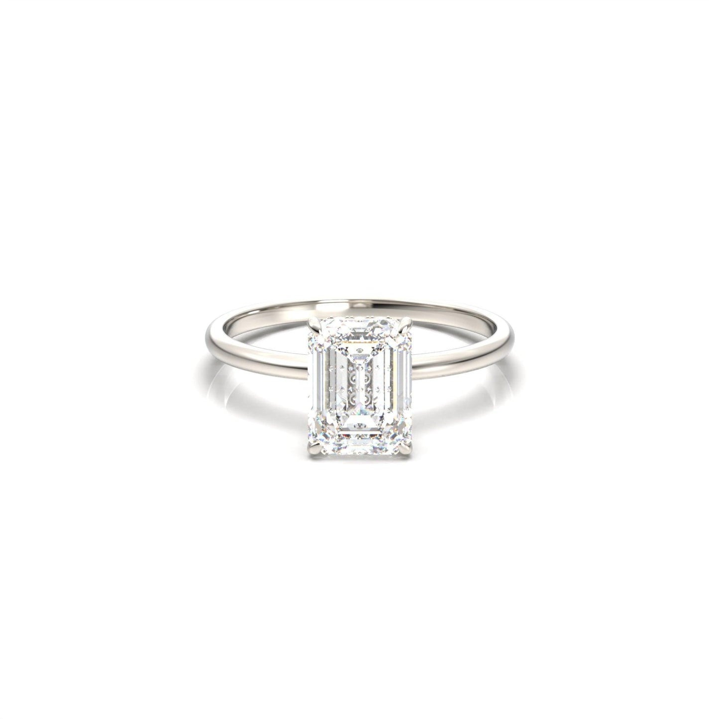 Emerald Cut Solitaire 4 Claw With Hidden Halo - moissaniteengagementrings