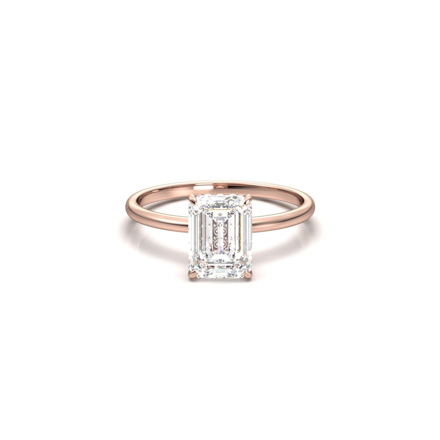 Emerald Cut Solitaire 4 Claw With Hidden Halo - moissaniteengagementrings