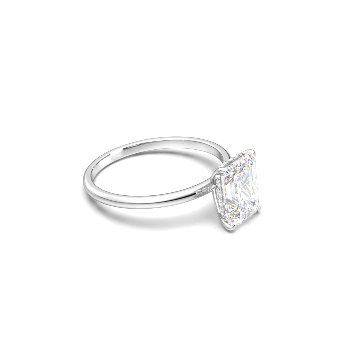 Emerald Cut Solitaire 4 Claw With Hidden Halo - moissaniteengagementrings