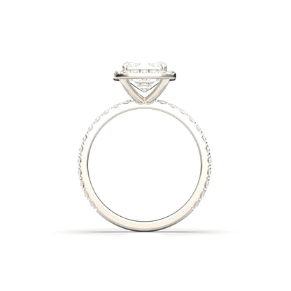 Emerald Halo Half Pavé Diamond Engagement Ring - Moissanite Engagement Rings