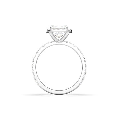 Emerald Halo Half Pavé Diamond Engagement Ring - Moissanite Engagement Rings