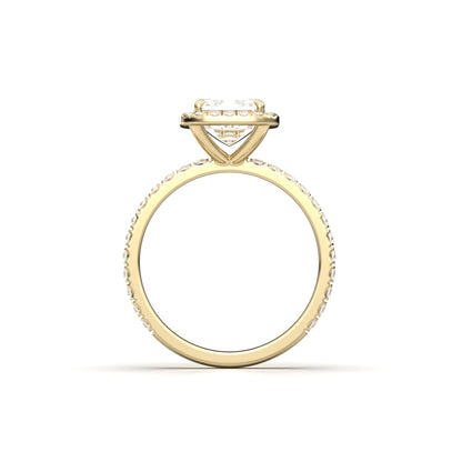 Emerald Halo Half Pavé Diamond Engagement Ring - Moissanite Engagement Rings