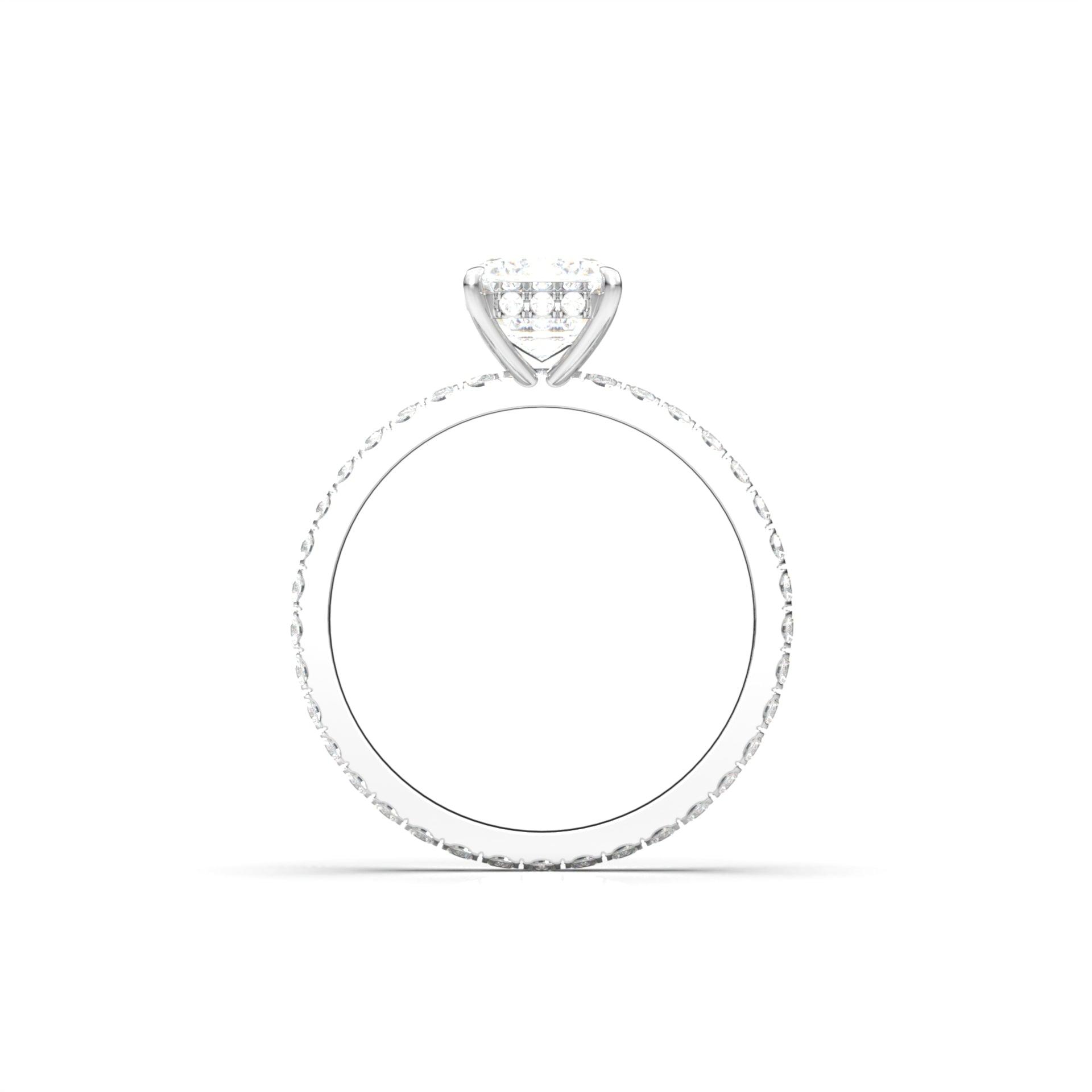 Emerald Hidden Halo Full Pavé Moissanite Engagement Ring - Moissanite Engagement Rings