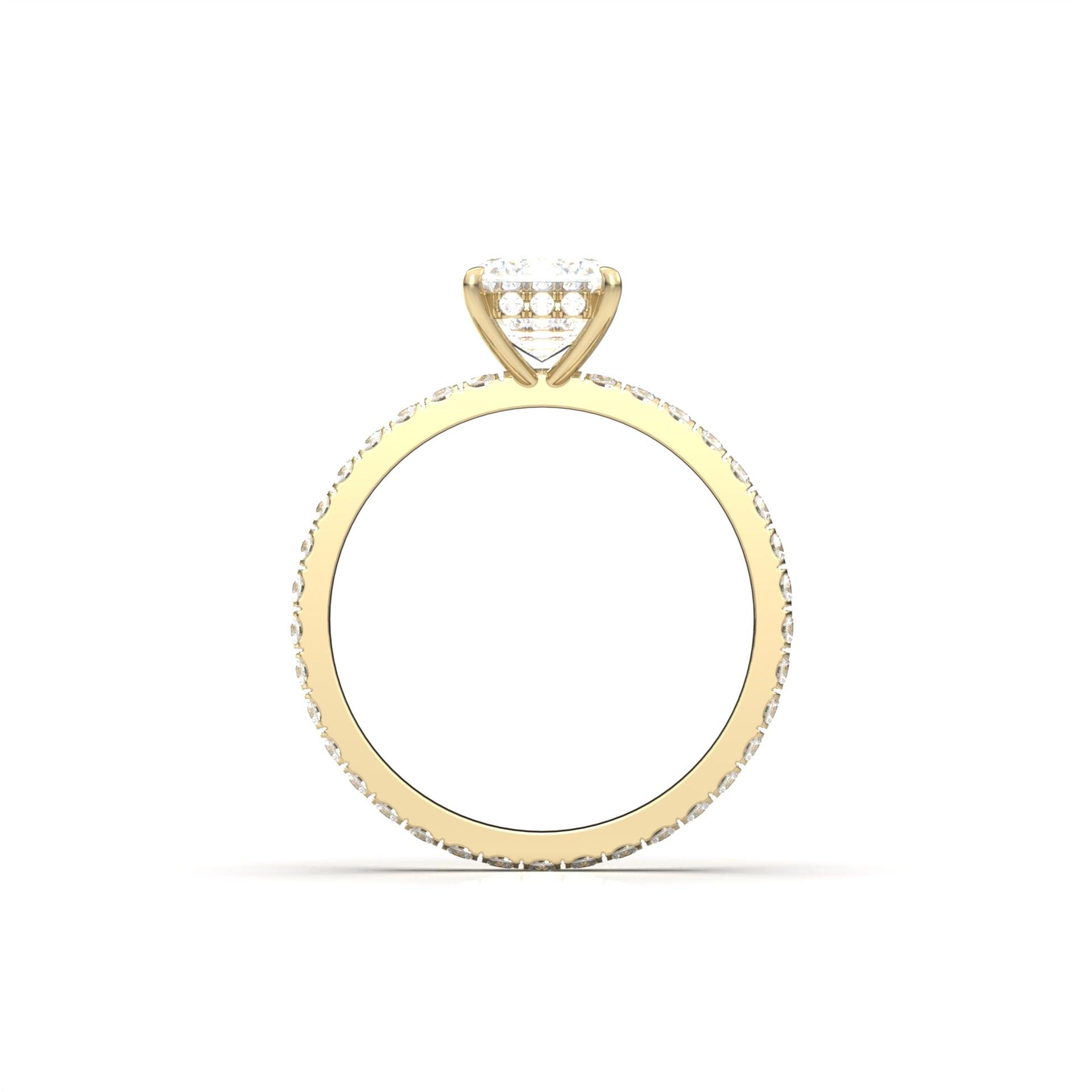Emerald Hidden Halo Full Pavé Moissanite Engagement Ring - Moissanite Engagement Rings