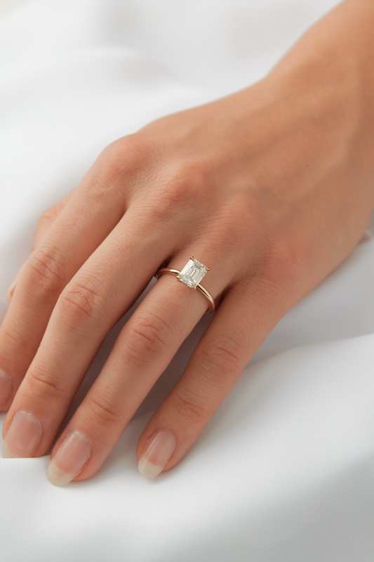 Emerald Hidden Halo Moissanite Engagement Ring