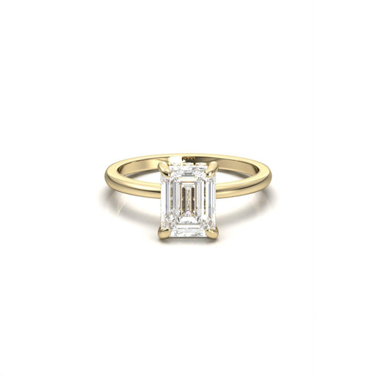 Emerald Hidden Halo Moissanite Engagement Ring - Moissanite Engagement Rings