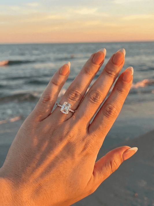 Emerald Hidden Halo Full Pavé Diamond Ring - Moissanite Engagement Rings
