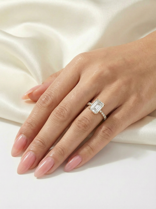 Emerald Hidden Halo Full Pavé Diamond Ring