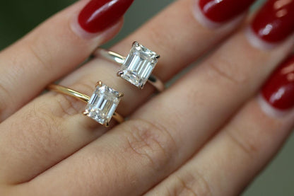 Emerald Solitaire Diamond Engagement Ring - Moissanite Engagement Rings