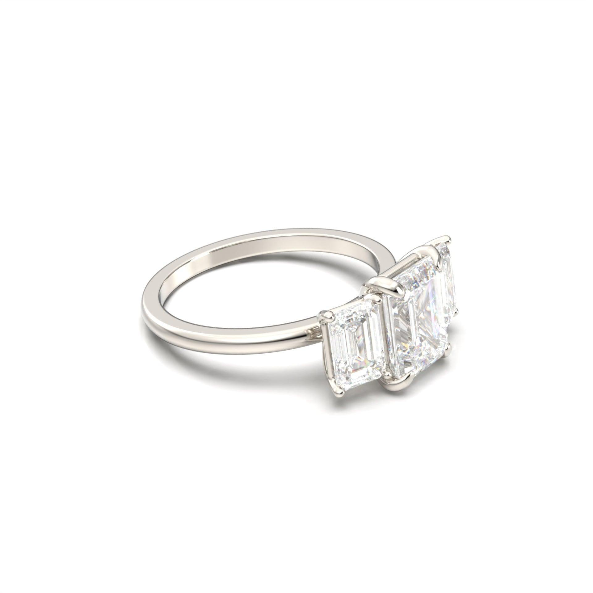 Emerald Trilogy Diamond Engagement Ring - Moissanite Engagement Rings