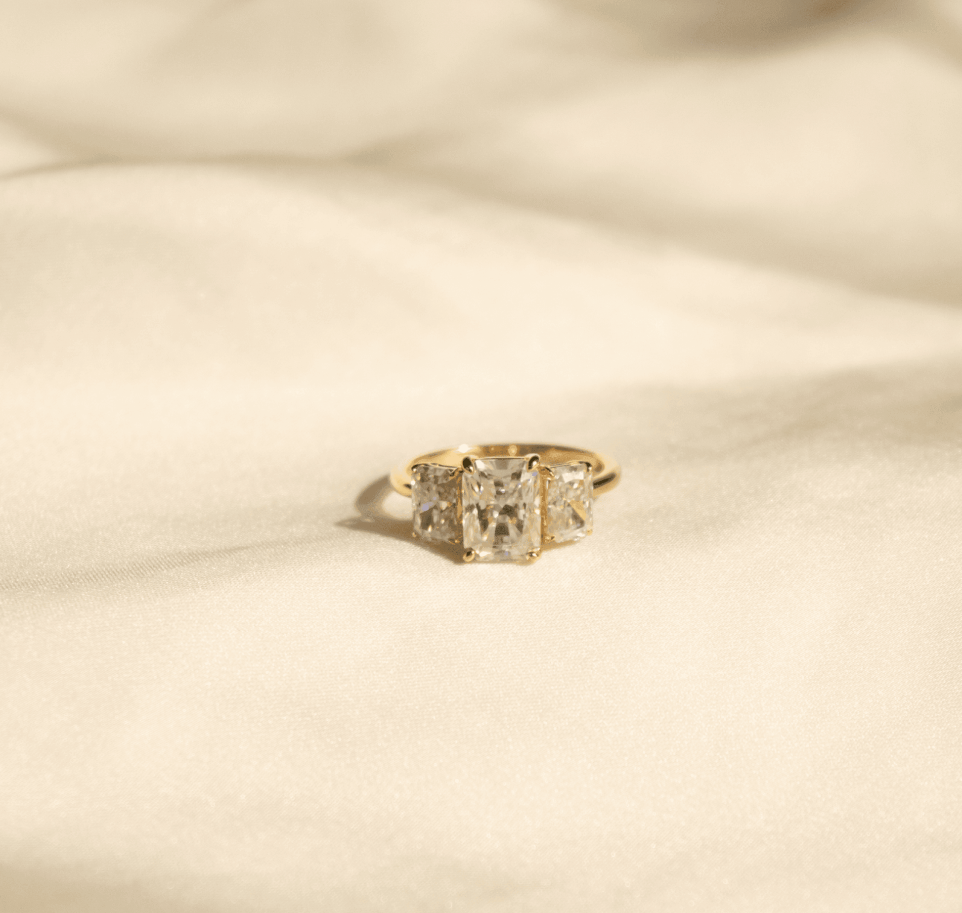 Emerald Trilogy Diamond Engagement Ring - Moissanite Engagement Rings