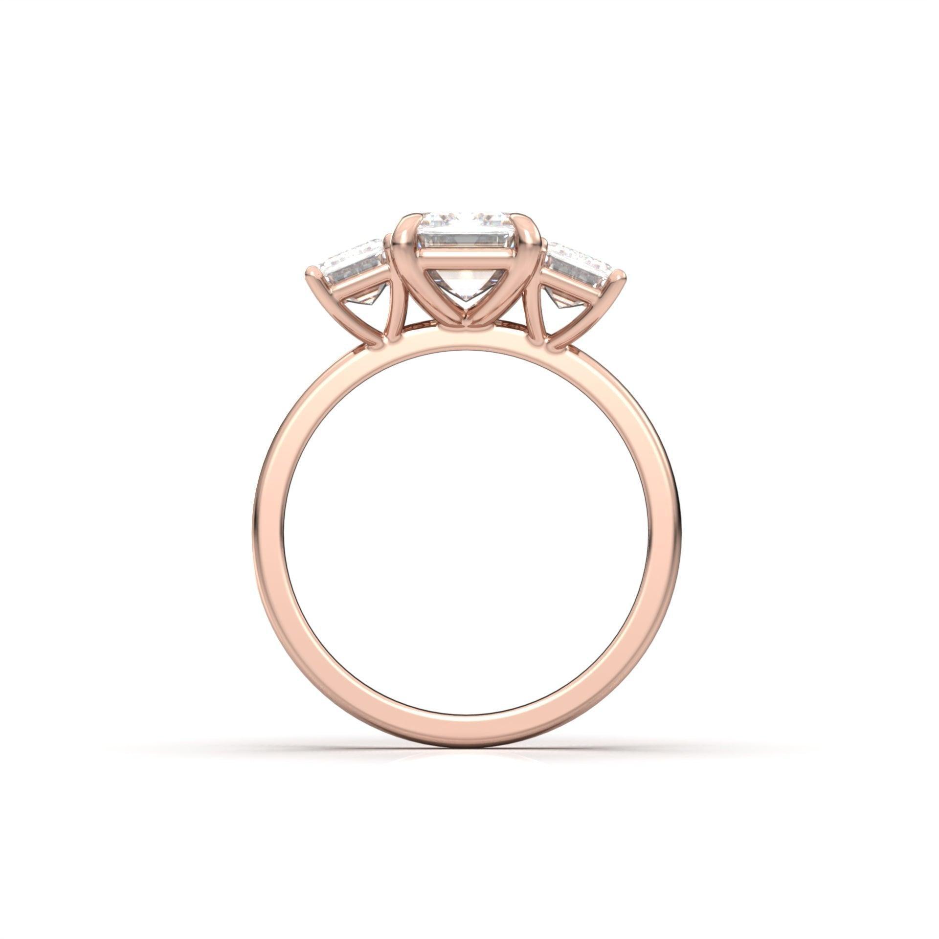 Emerald Trilogy Diamond Engagement Ring - Moissanite Engagement Rings