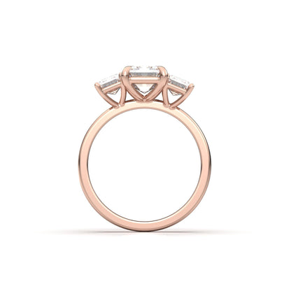 Emerald Trilogy Diamond Engagement Ring - Moissanite Engagement Rings