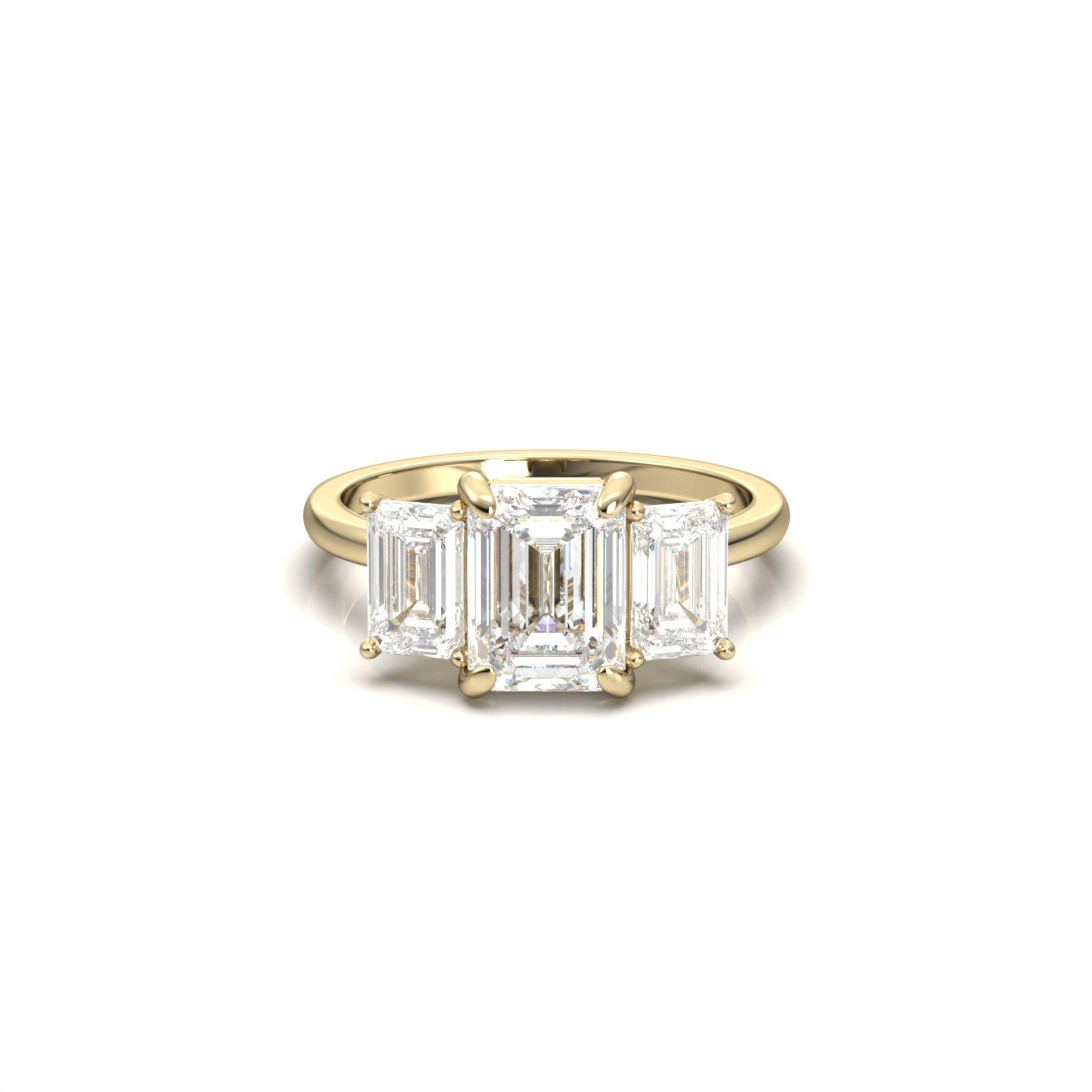 Emerald Trilogy Diamond Engagement Ring - Moissanite Engagement Rings