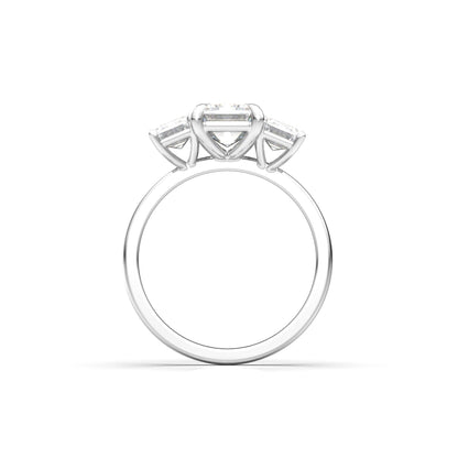 Emerald Trilogy Diamond Engagement Ring - Moissanite Engagement Rings
