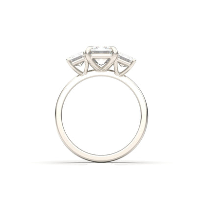 Emerald Trilogy Diamond Engagement Ring - Moissanite Engagement Rings