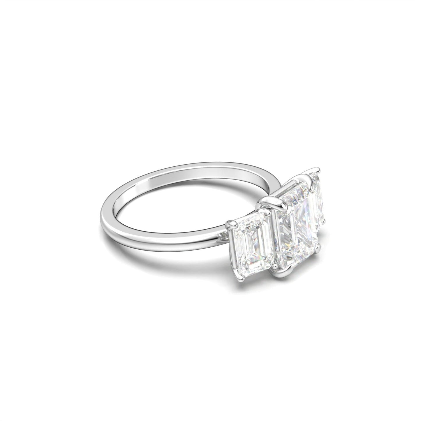 Emerald Trilogy Moissanite Engagement Ring - Moissanite Engagement Rings