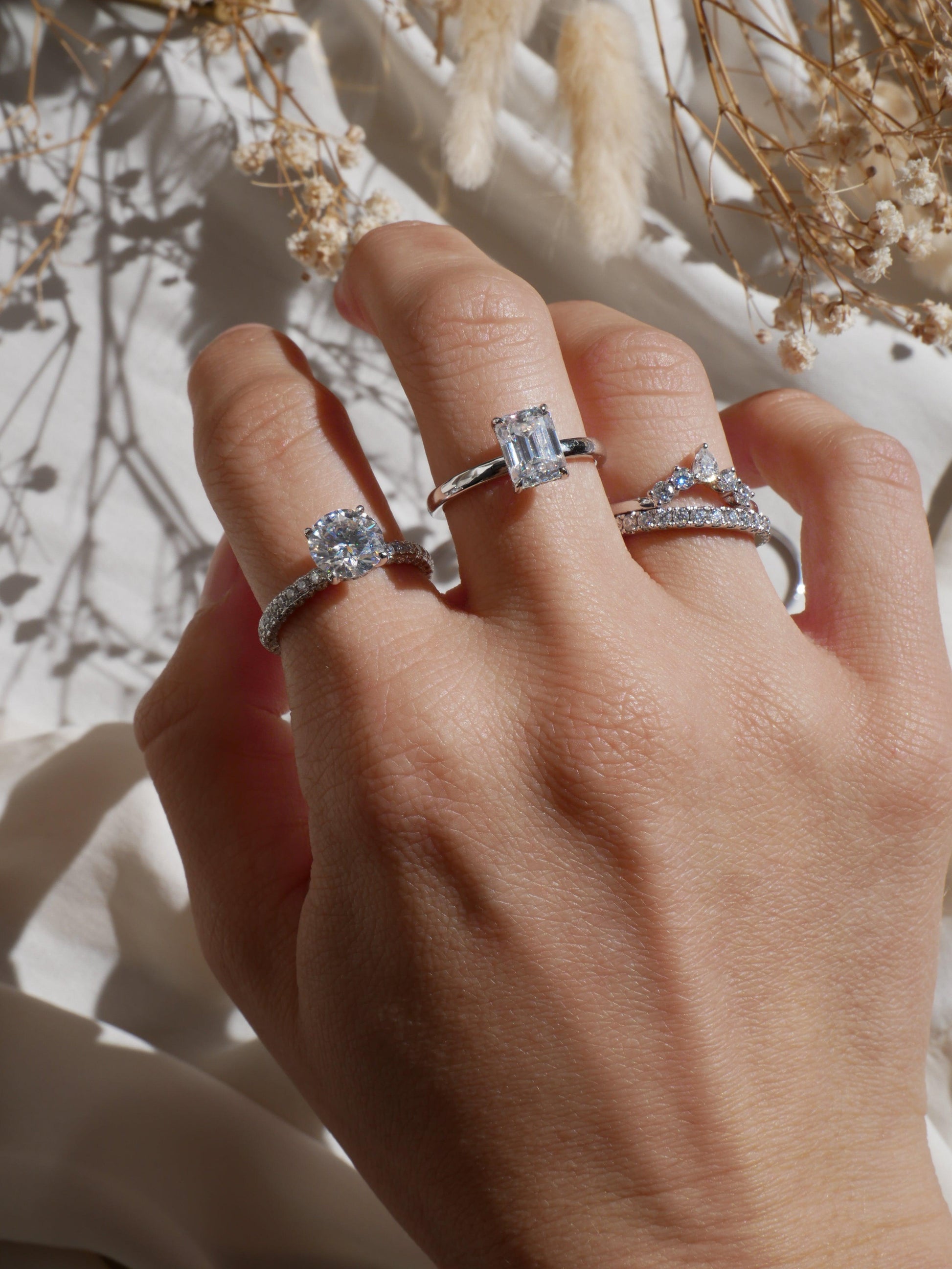 Half Pavè Moissanite Wedding Band - Moissanite Engagement Rings