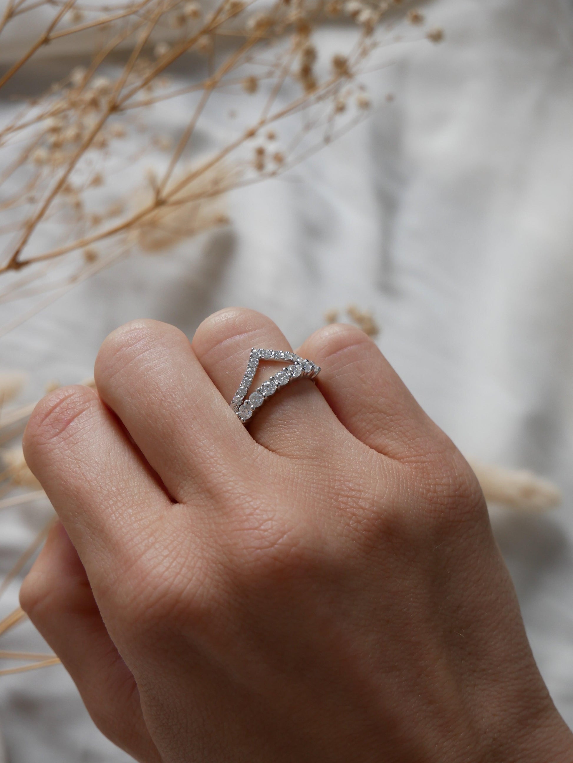 Half Pavè With Peak Diamond Wedding Band - Moissanite Engagement Rings