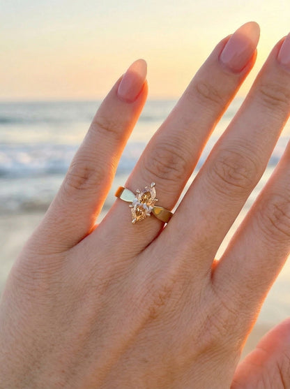 Marquise Champagne Solitaire Moissanite Engagement Ring - Moissanite Engagement Rings