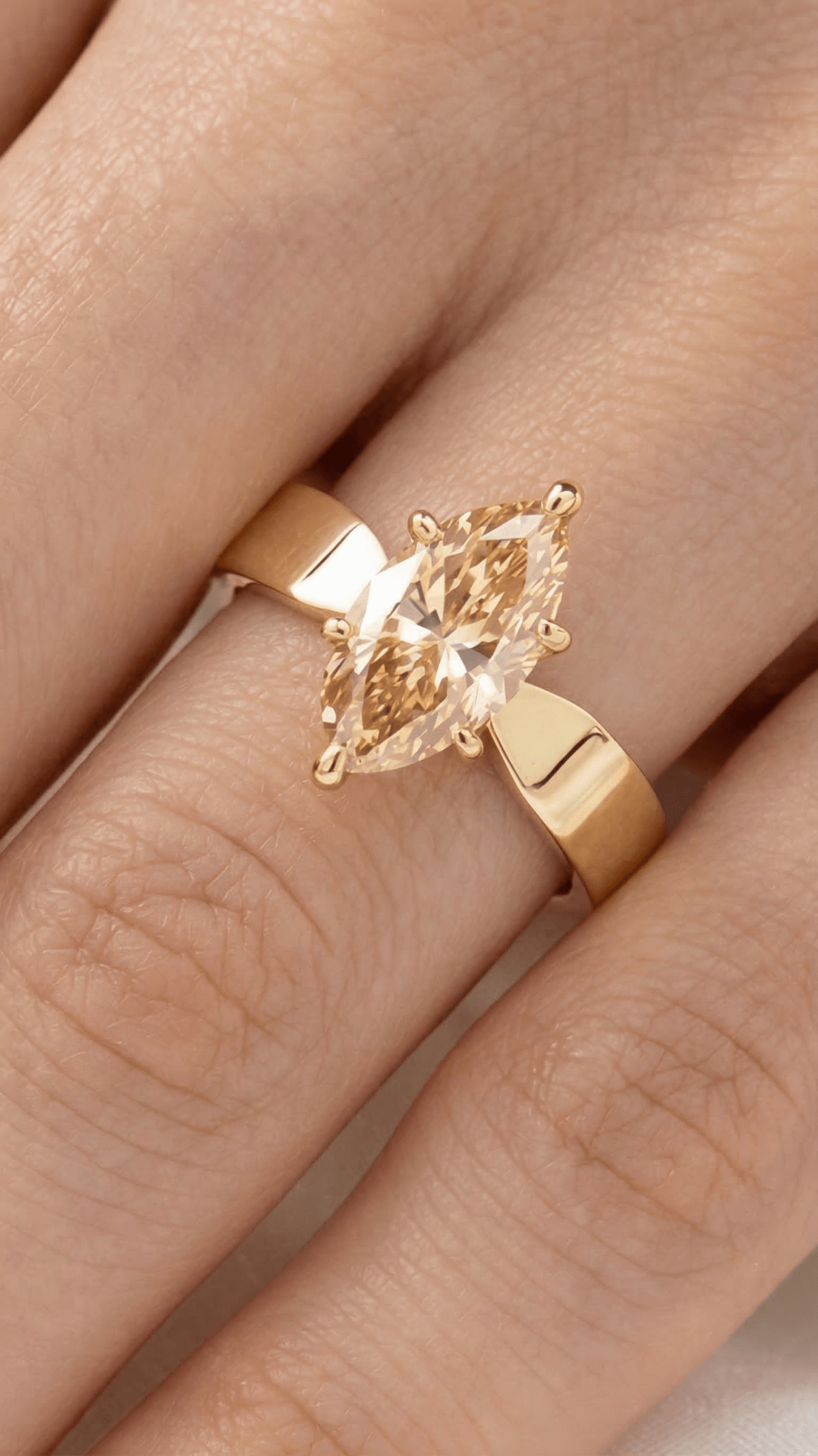 Marquise Champagne Solitaire Moissanite Engagement Ring - Moissanite Engagement Rings