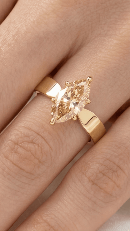 Marquise Champagne Solitaire Moissanite Engagement Ring - Moissanite Engagement Rings