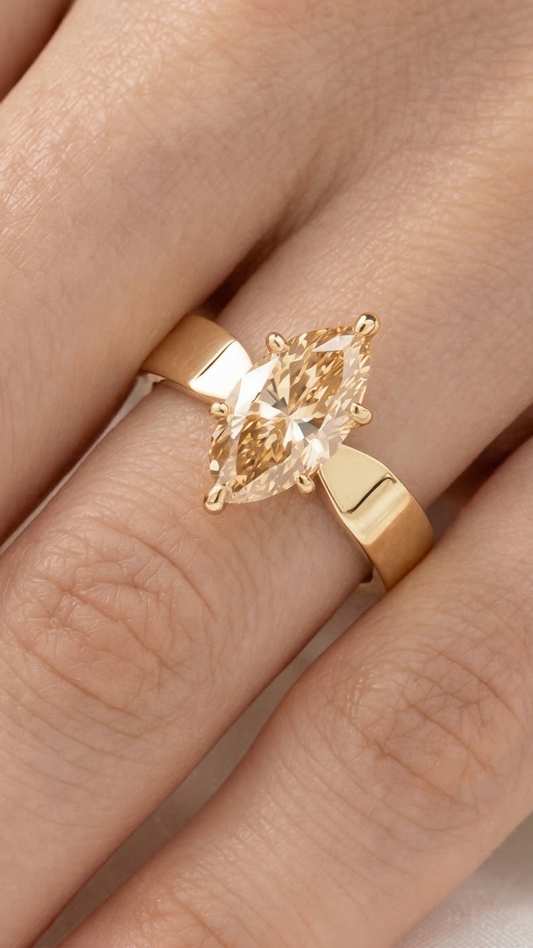 Marquise Champagne Solitaire Moissanite Engagement Ring