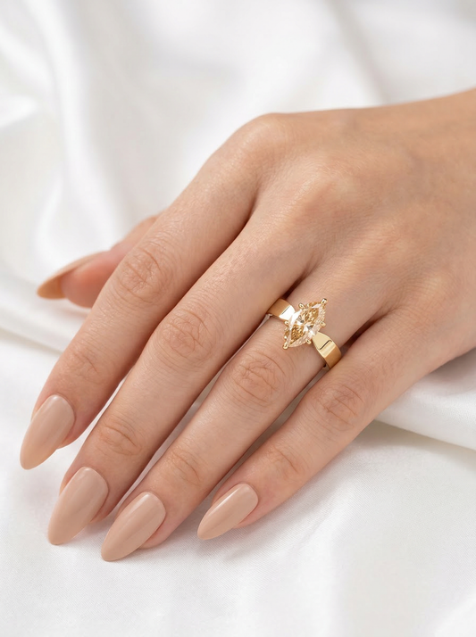 Marquise Champagne Solitaire Moissanite Engagement Ring