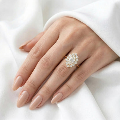 Marquise Halo Cluster Moissanite Engagement Ring